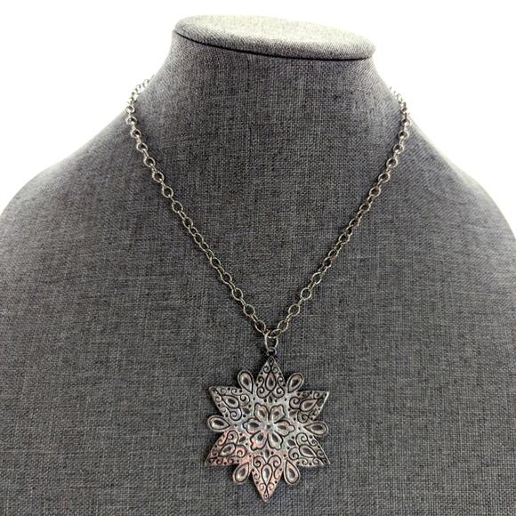 Vintage Rare Coro Signed Sterling Silver Ornate Star Pendant Chain Necklace